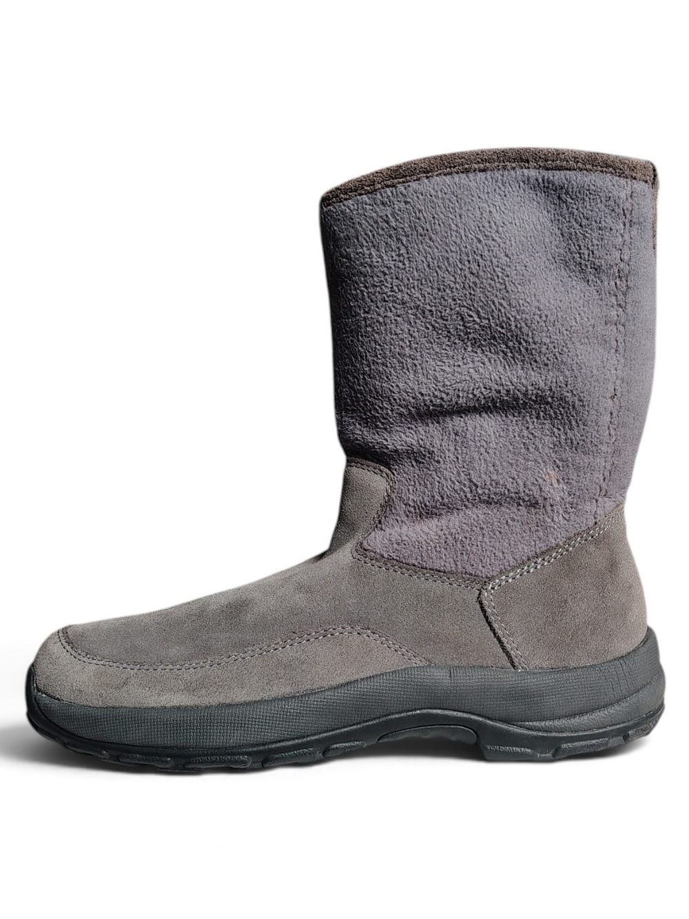 LL Bean Grey Suede/Fleece Pull On Mid Calf Insulated Snow Boots Women's Size 9